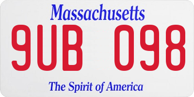 MA license plate 9UB098