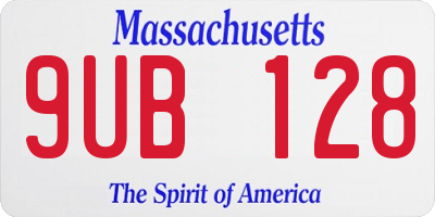 MA license plate 9UB128