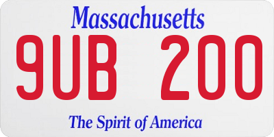 MA license plate 9UB200