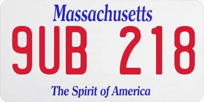 MA license plate 9UB218
