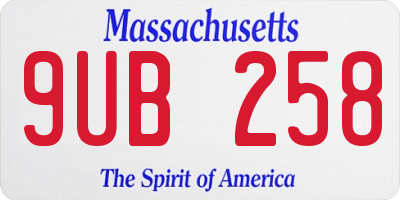 MA license plate 9UB258