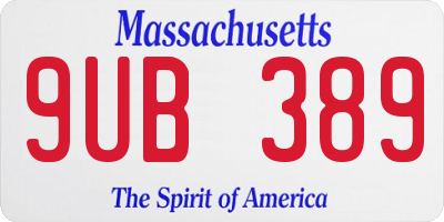 MA license plate 9UB389