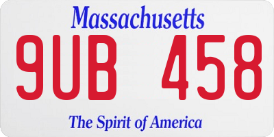 MA license plate 9UB458