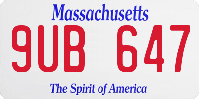 MA license plate 9UB647