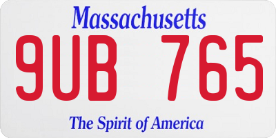 MA license plate 9UB765