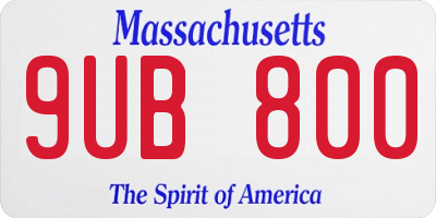 MA license plate 9UB800