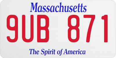 MA license plate 9UB871