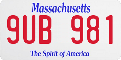 MA license plate 9UB981