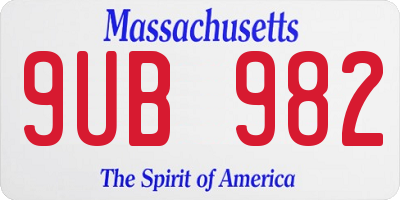 MA license plate 9UB982