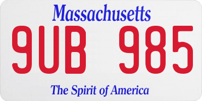 MA license plate 9UB985