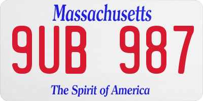 MA license plate 9UB987
