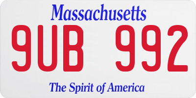 MA license plate 9UB992