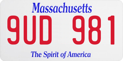 MA license plate 9UD981