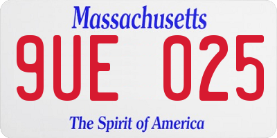 MA license plate 9UE025