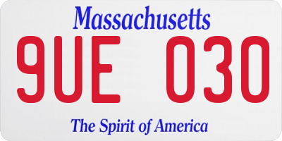 MA license plate 9UE030