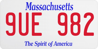 MA license plate 9UE982