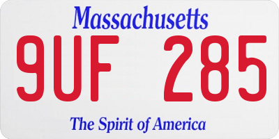 MA license plate 9UF285