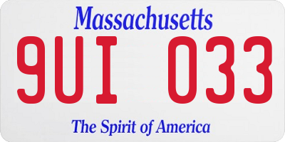 MA license plate 9UI033