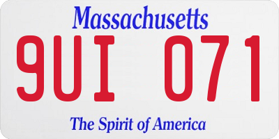 MA license plate 9UI071