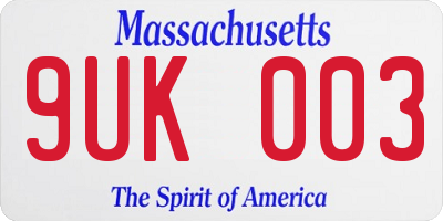 MA license plate 9UK003