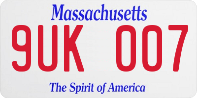 MA license plate 9UK007