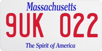 MA license plate 9UK022