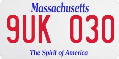 MA license plate 9UK030
