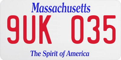 MA license plate 9UK035
