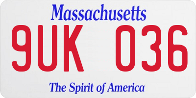 MA license plate 9UK036