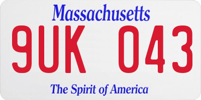 MA license plate 9UK043