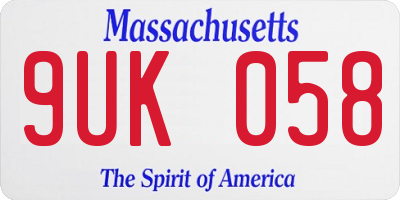 MA license plate 9UK058