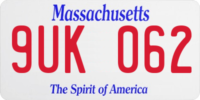 MA license plate 9UK062