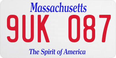 MA license plate 9UK087