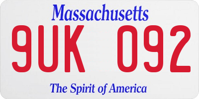 MA license plate 9UK092
