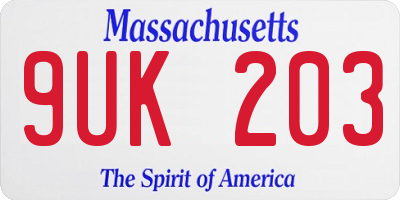 MA license plate 9UK203