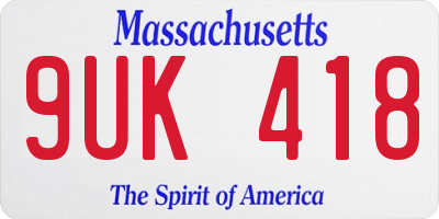 MA license plate 9UK418