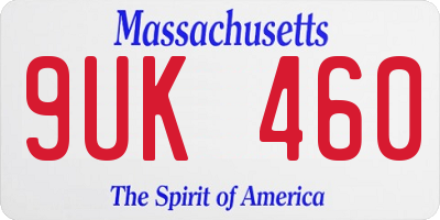 MA license plate 9UK460