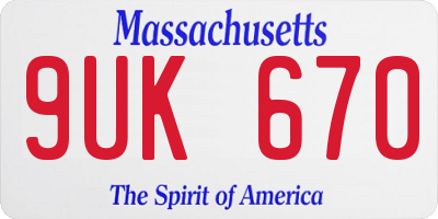 MA license plate 9UK670
