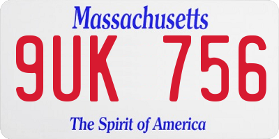 MA license plate 9UK756