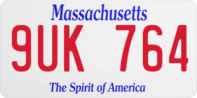 MA license plate 9UK764