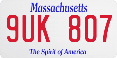MA license plate 9UK807