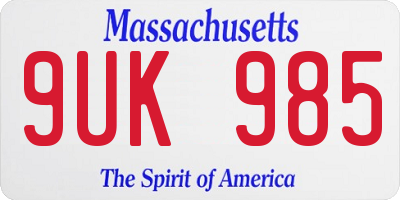 MA license plate 9UK985