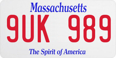 MA license plate 9UK989