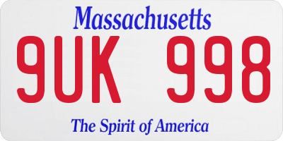 MA license plate 9UK998