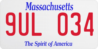 MA license plate 9UL034