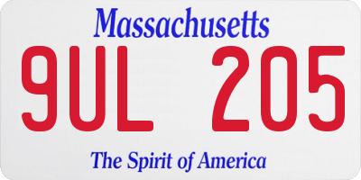 MA license plate 9UL205