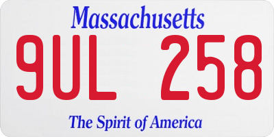 MA license plate 9UL258