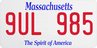 MA license plate 9UL985