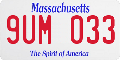 MA license plate 9UM033