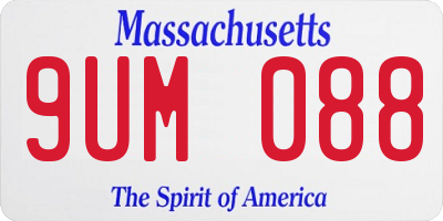 MA license plate 9UM088